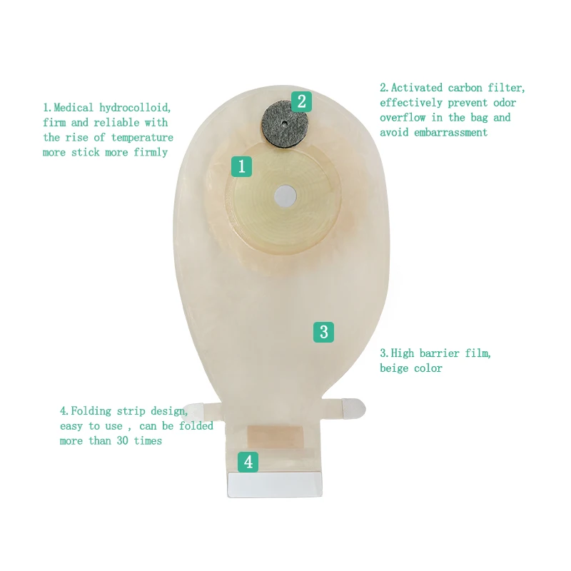 Ostomy back window One Piece Drainable Stoma Care 65mm Cut-to-Fit Carbon with Velkro Closure Non-Woven Colostomy Bag