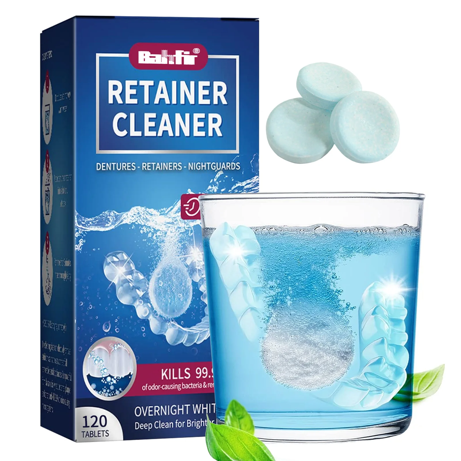 Denture Cleaning Tablets - 120 Retainer Cleaner Tablets for Aligner, Mouth & Night Guard - FSA HSA Approved Products