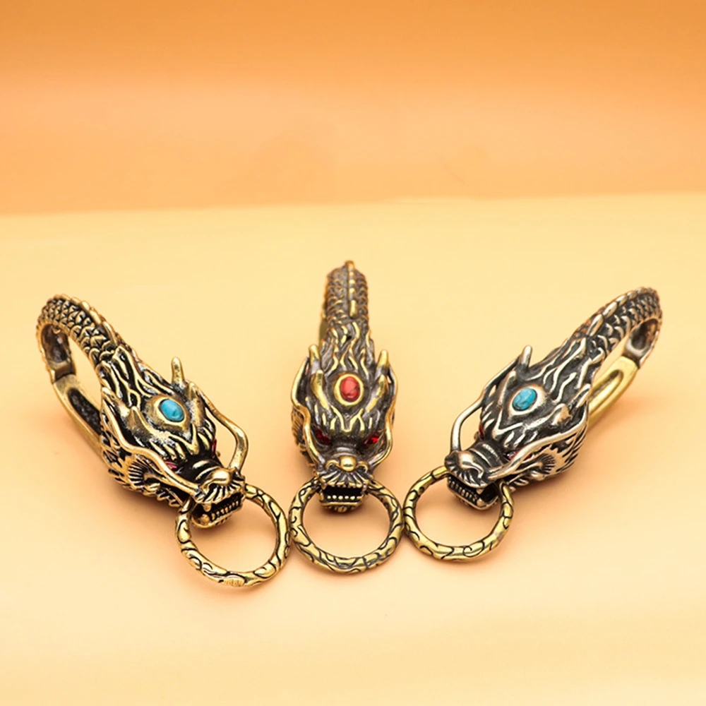 Dragon Head Keychain Metal Animal Heavy Duty Feng Shui Chinese Good Luck Purse Bag Charms Key chains Key ring Dragon Accessories