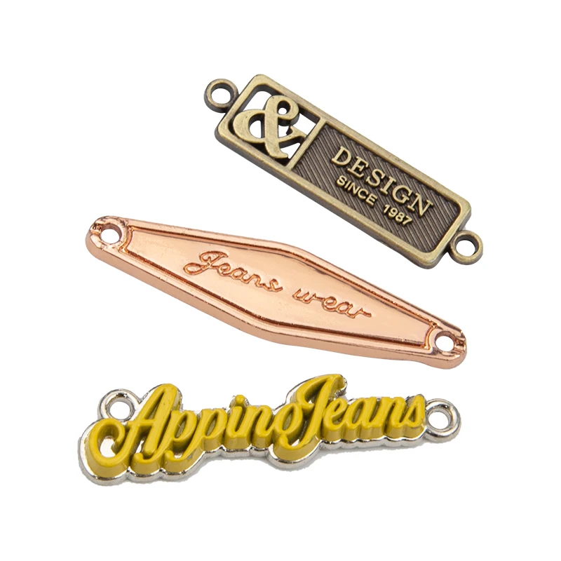Band logo patch garment embossed jeans accessories custom bag metal logo label rose gold metal tag for bags
