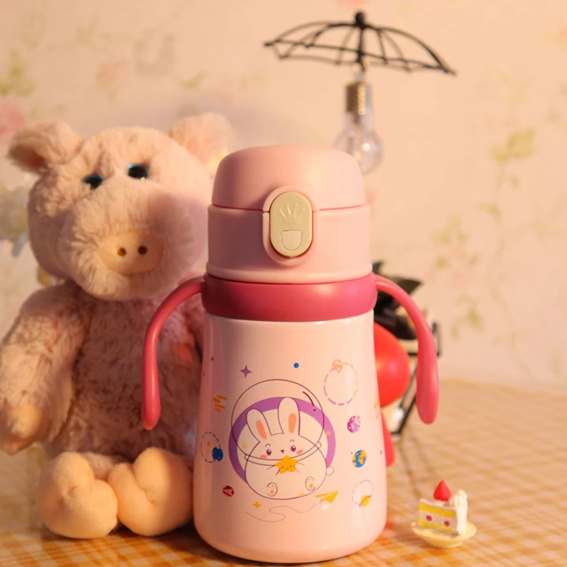 Cheap Cute 360ml Children Double Wall Vacuum Thermos Cup 316 Stainless Steel Insulated Travel Kids Water Bottle With Straw