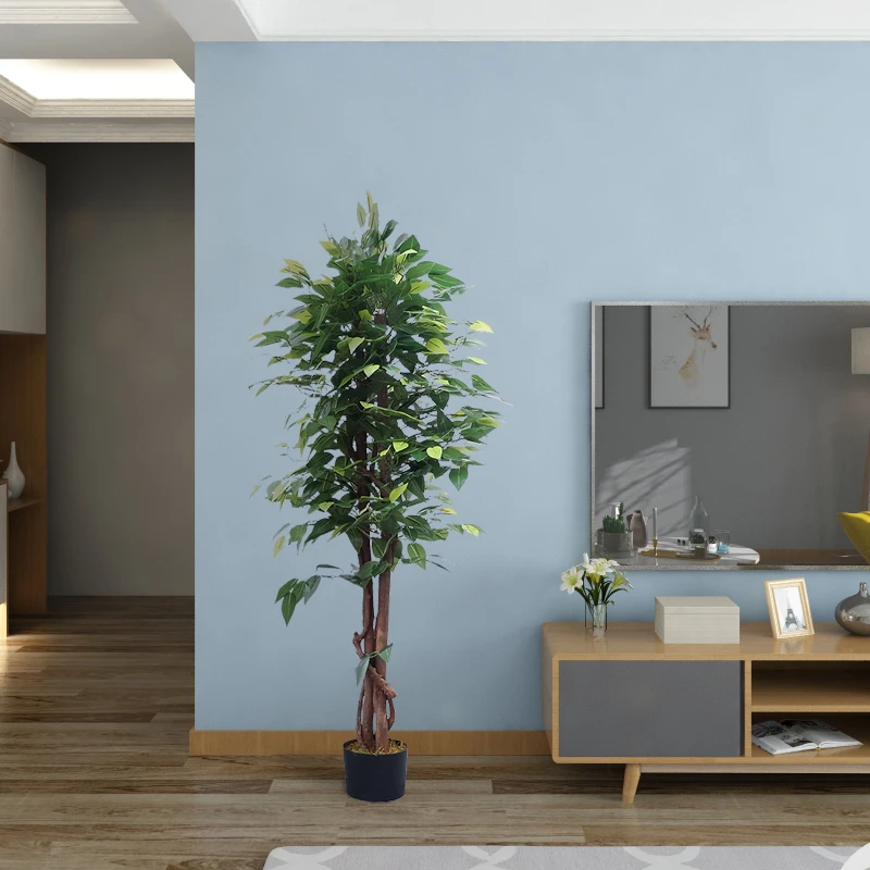 Small Fake Lush Ficus Tree for Livingroom Decoration Banyan Plant Green Artificial Bonsai Ficus
