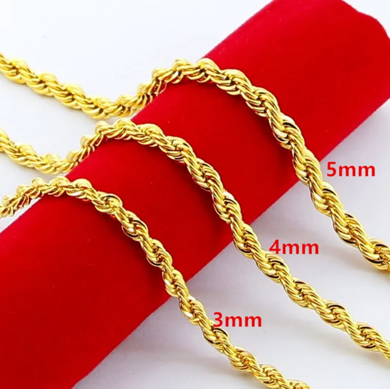 3mm 4mm 5mm 6mm Hip Hop Gold Plated Twist Necklace Jewelry Chopin Twist Necklace Thick Twisted Chain Rope  For Men Women