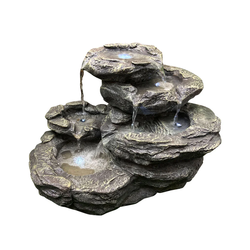 Cement Fiberglass Outdoor Electric Tiered Stone Waterfall water feature  with LED Light