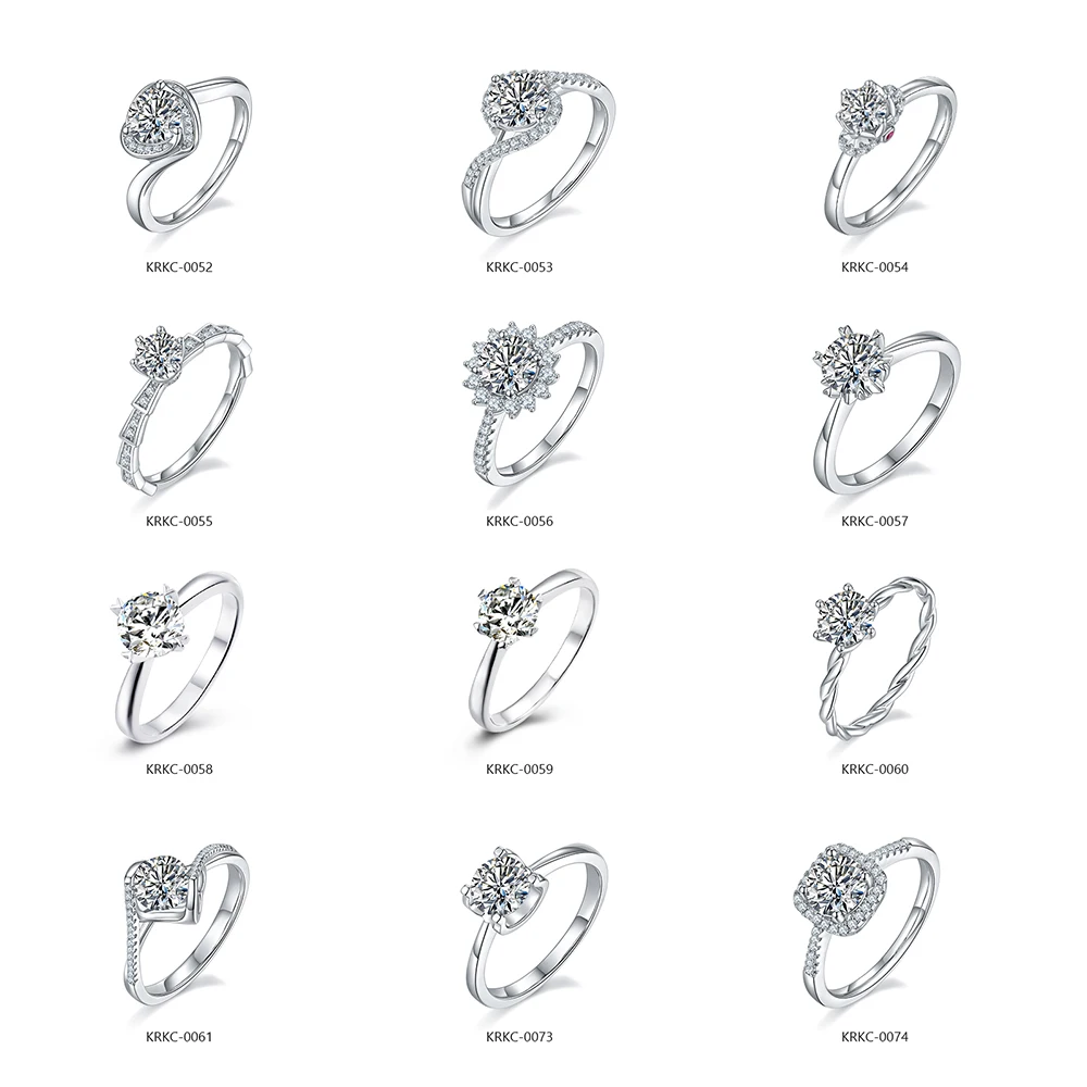 KRKC Luxury 1 ct Moissanite Jewelry 925 Sterling Silver Cluster Oval D Color Diamond White Gold Engagement Moissanite Rings