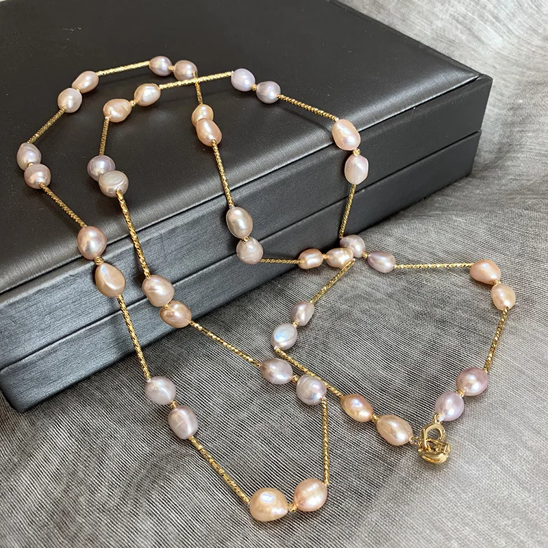 
Freshwater natural pearl long sweater chain ,colored irregular pearl autumn wild simplicity necklace for sale 