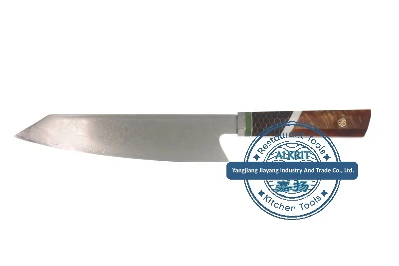 (ALHK-OW013) High-grade Professional Chef Kiritsuke Knife Layers Damascus Steel with Resin of Octangle Wood Handle