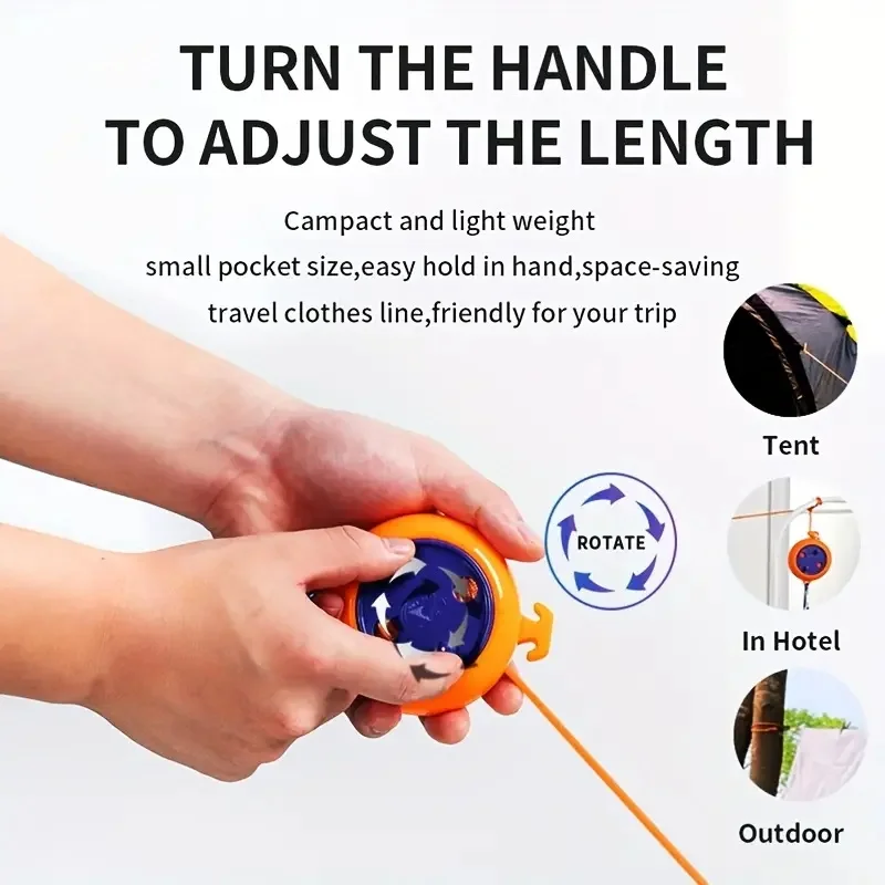Portable Travel Clothesline Cord, Adjustable Camping Clothes line,Elastic Travel Retractable Clothes line Cord for Outdoor