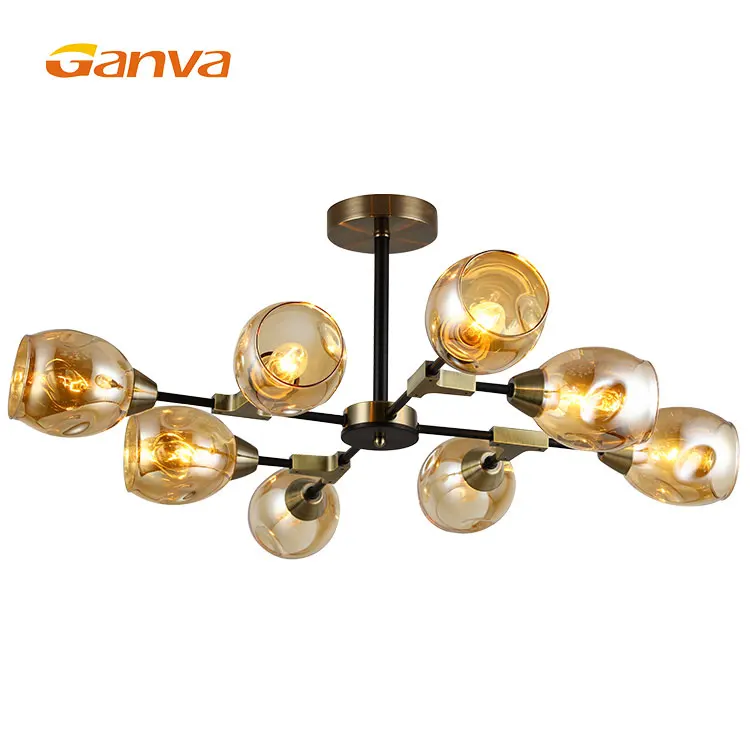  Ganva Modern Luxury Bedroom Hotel Decorative Golden Ball Glass Chandelier Pendant