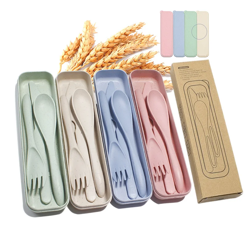 Wheat Straw Portable Cutlery Set Chopsticks Knife Fork And Spoon Camping Cutlery Set For Daily Or Outdoor Use