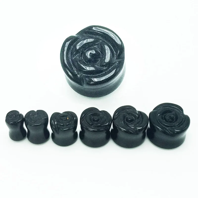 12 мм полированный новый дизайн натуральный драгоценный камень цветок Роза жажда черный агат серьги розовый Агат беруши