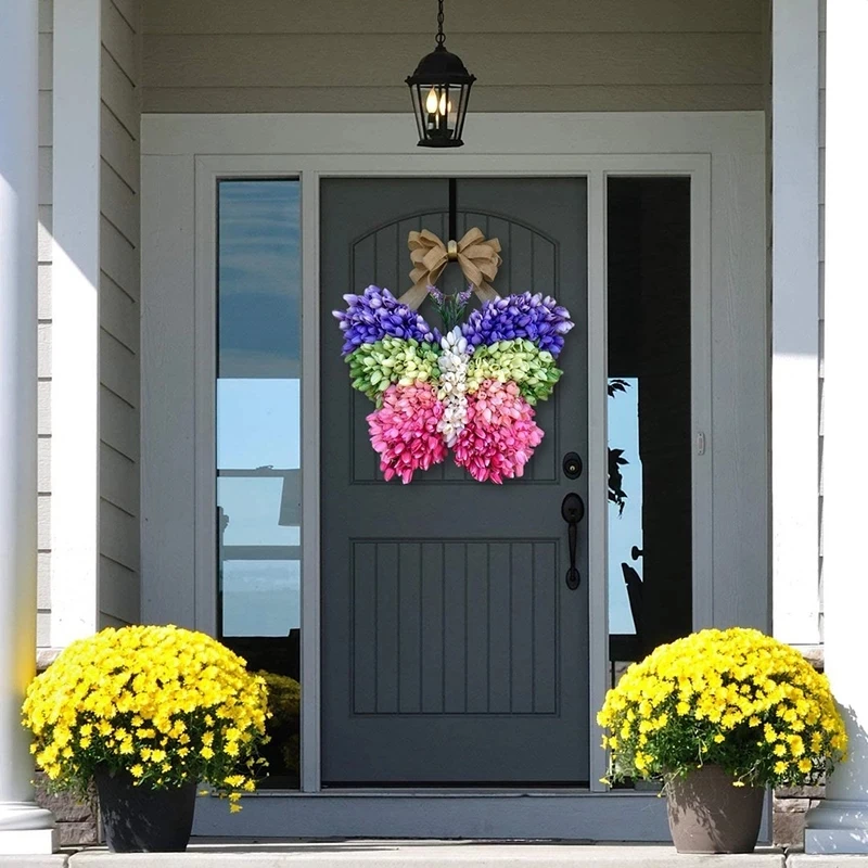 Butterfly Shaped Tulip Wreath Spring Creative Butterfly Garland Door Wall Pendant Artificial Floral Wreath Decor For Front Door