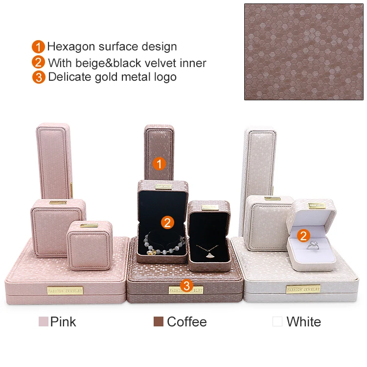 Custom Design Wholesale Set PU Leather Pink Jewelry Box Packaging