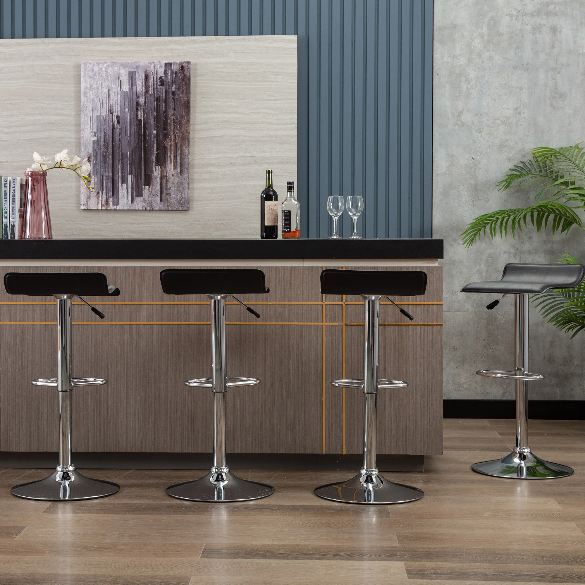 
Wholesale Black PU Leather Kitchen Design Bar chairs Modern Swivel Barstool 