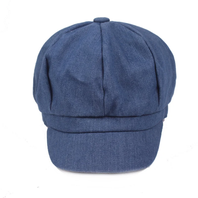 Mens Women Cotton 8 Panel  Newboy Cap Cabbie Jeff Cap Ivy Hat Denim Conductor Cap