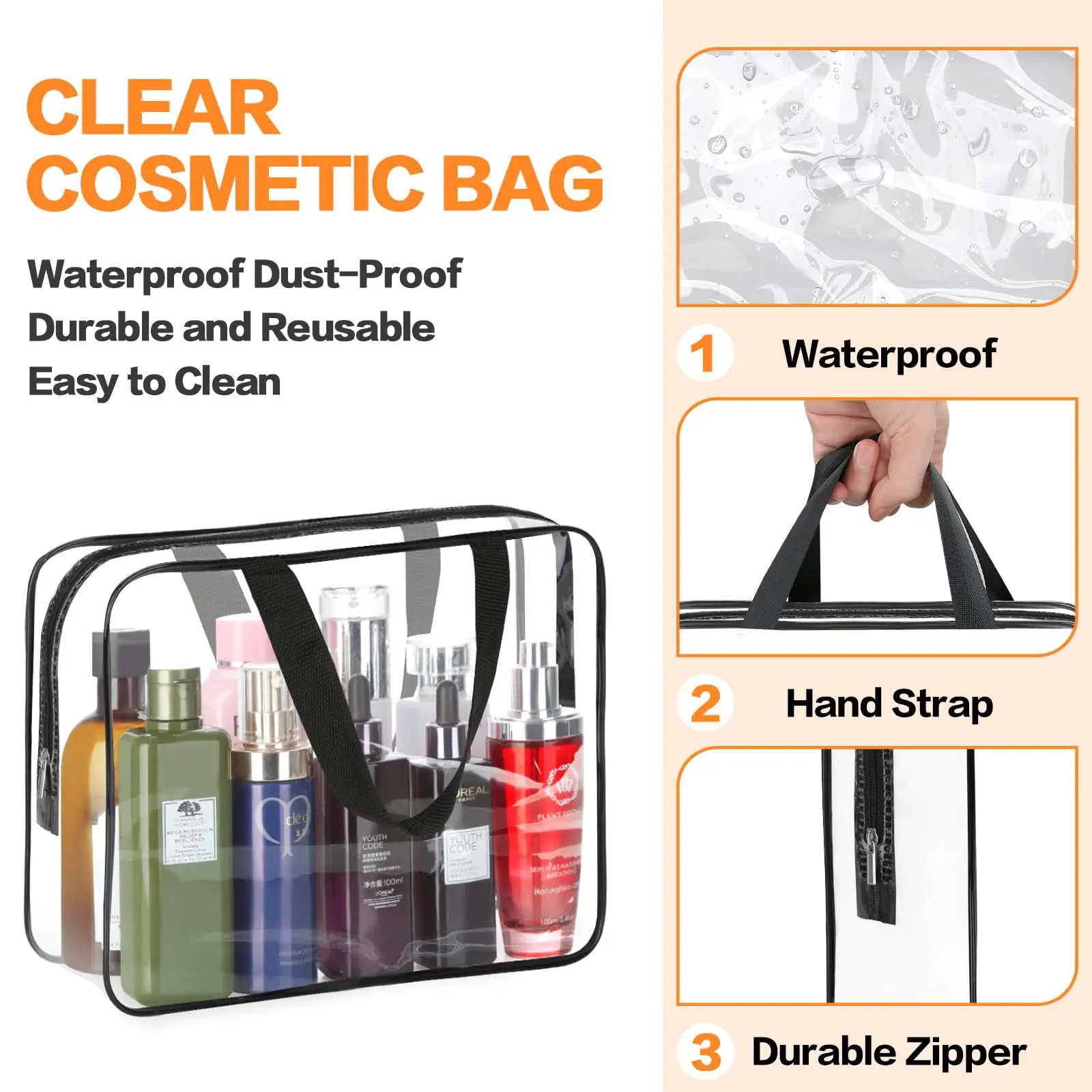 Customized Clear Wash Toiletry Zipper Makeup Bag Transparent Pvc Cosmetic Bags Pvc Make Up Bag