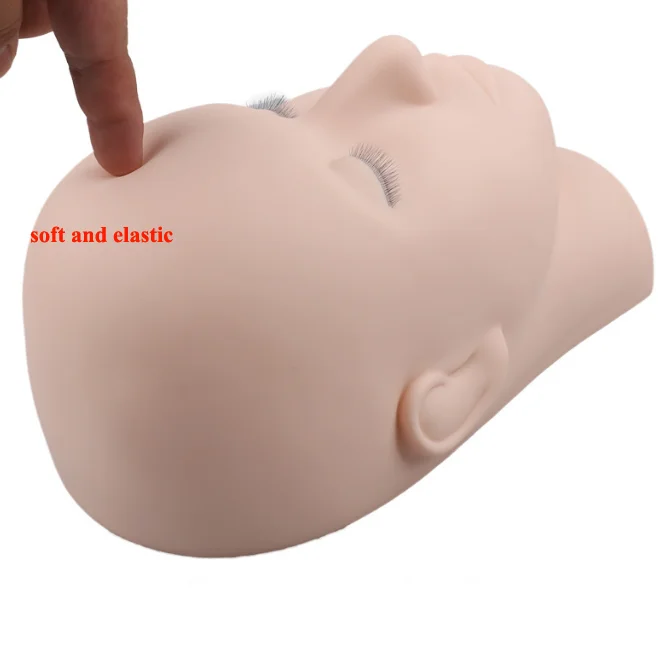 Eyelash Extension Training Practice Head Flat Silicone Realistic Mannequin Model Head With 3 Layers Eyelashes
