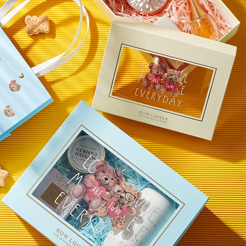 Clear Window Gift Cardboard Boxes Men Birthday Transparent  Lid And Based Surprise Gift Packaging Box Set For Men And Kids