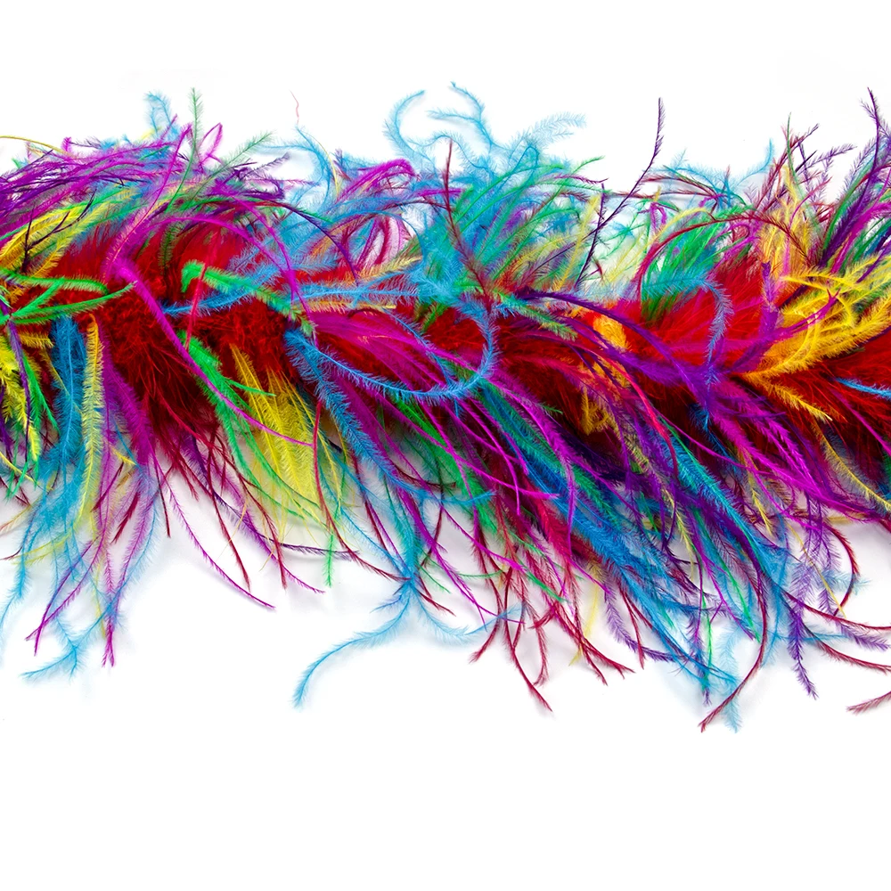 6 Layer Two Tone Ostrich Feather, Craft Sewing Trimmed Hair Bow Wedding Halloween Costume (Rainbow Mix)