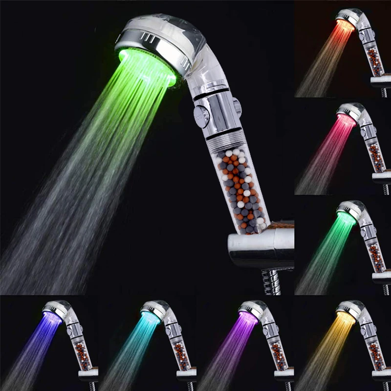 New Colorful Shower Head Home Bathroom 7 Led Colors Changing Water Glow Light Color Changing Led Rain Shower Head With Filter (1600380121085)