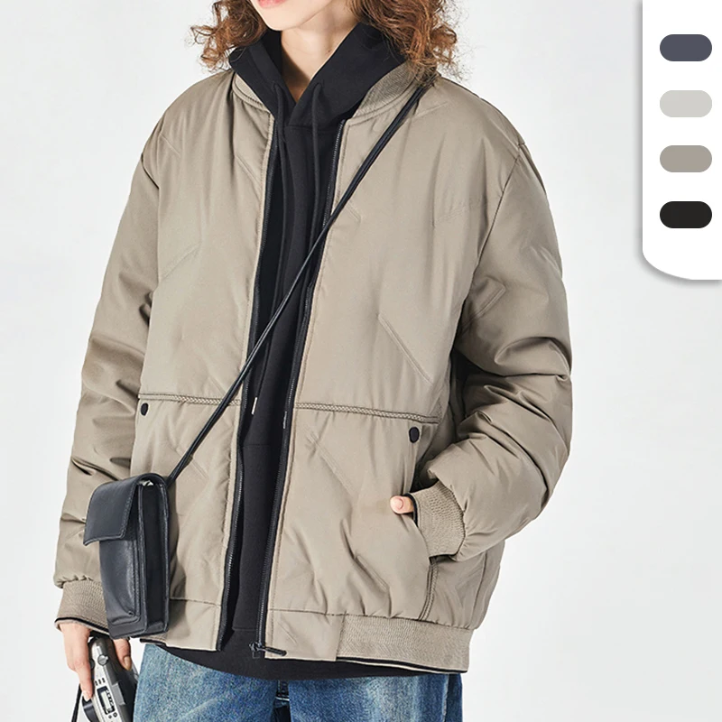 Unisex Poly Filled Winter Baseball Coat with Custom Logo Trench Zip-up Collarless Plus Size Varsity Jacket