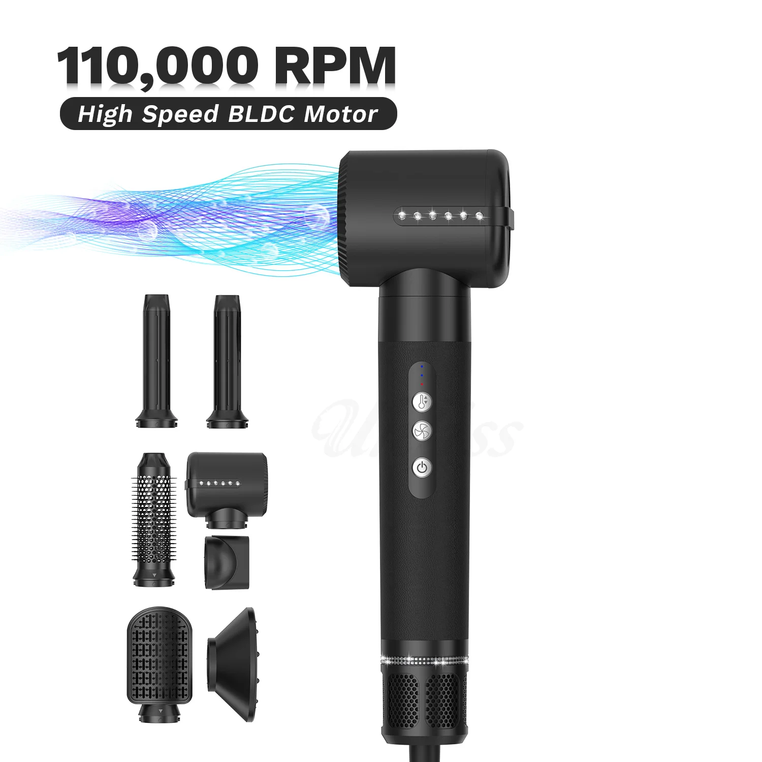 Electric 7 In 1 Styler Automatic Curler Iron High Speed Blower Dryers 2000W Hot Air Brush Comb Hair Straightening