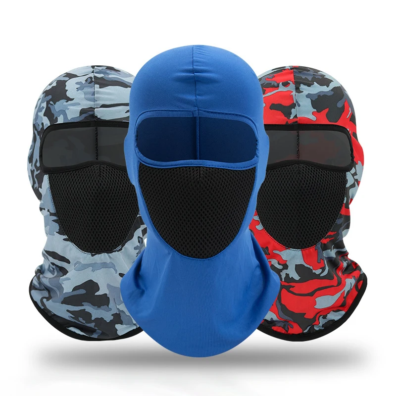 Summer Ice Silk Print Polyester Cycling Motorcycle Liner Breathable Camo Balaclava Full Face Cover Mesh Mask Hat
