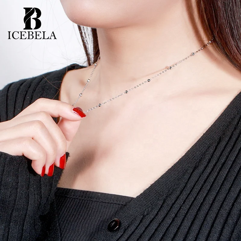 ICEBELA Italian 925 Sterling Silver Chains Jewelry Set Hip Hop 14k Gold 1.4mm Ball Bead Cable Link Chain Necklace For Women
