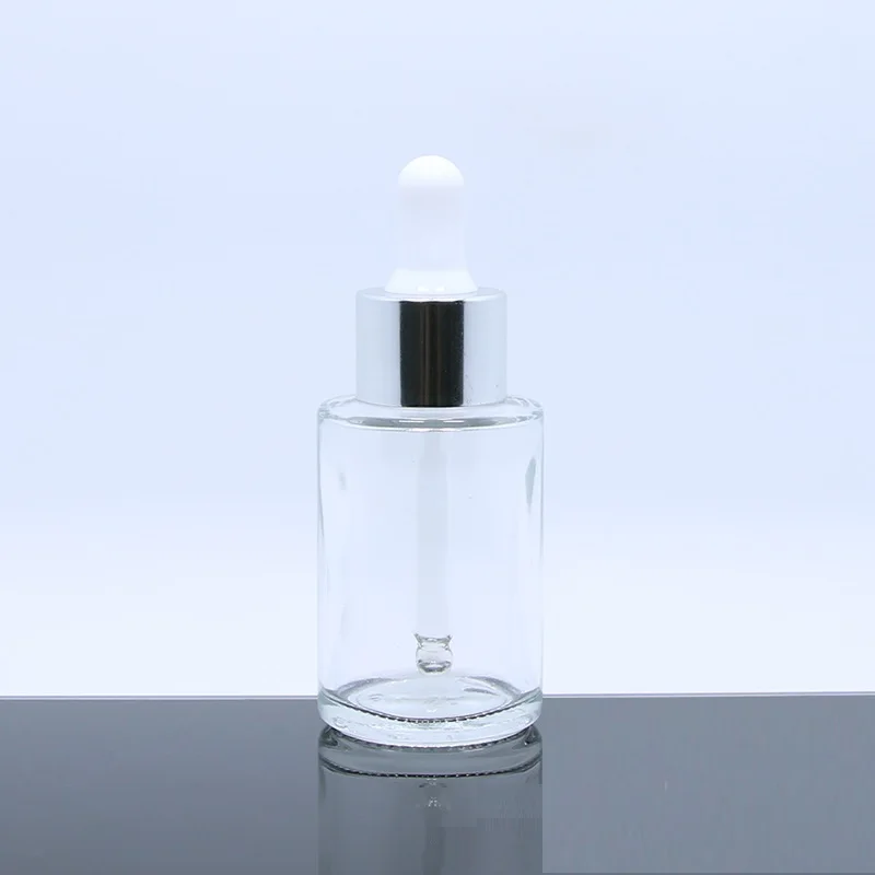 20ML 30ML 40ML 50ML Round Clear Flat Shoulder  Dropper Bottle For Cosmetic