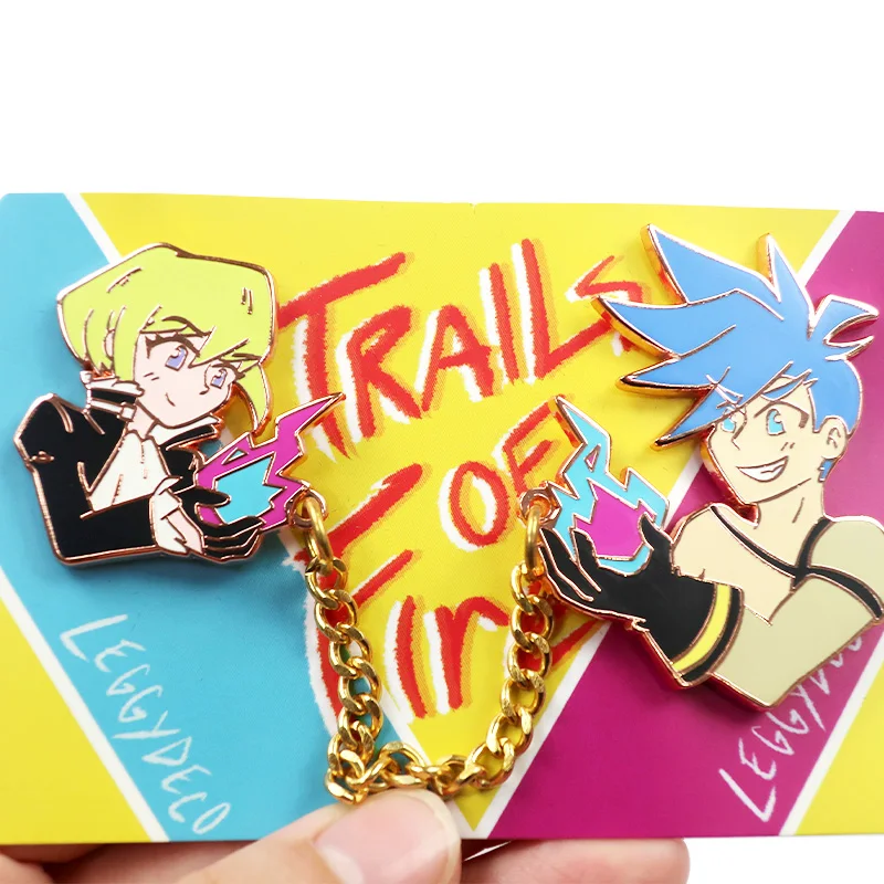 Wholesale soft hard enamel pins custom shape hat pins anime pins with chain manufacturers