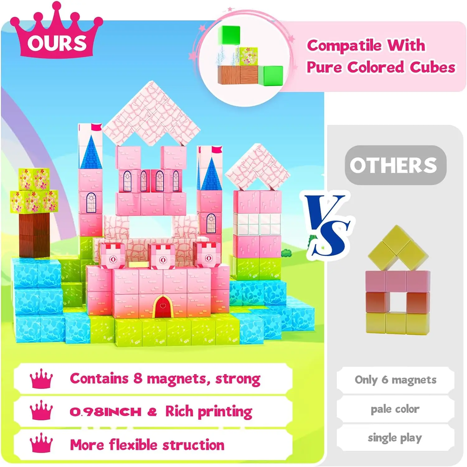 0.78inch Magnetic Blocks Building Toys Castle  Cube Toys Age 4-13 STEM Construction Educational  Toddler Toys
