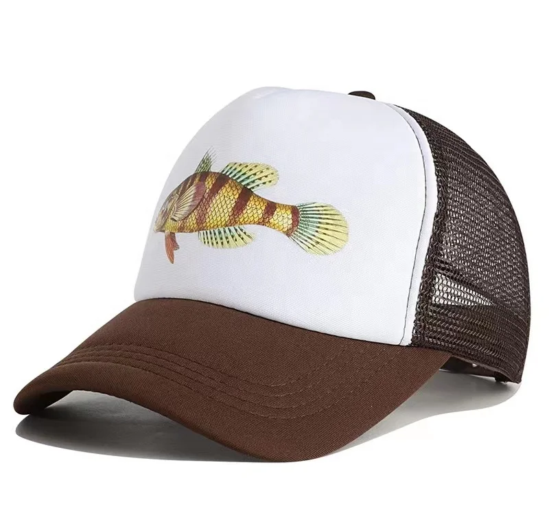 Custom Sublimation Print Foam And Mesh Adults Kids Trucker Cap Fishing 5 Panel Mesh Cap And Hat With Designer Embroidery Logo