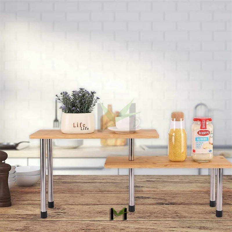 Kitchen Countertop Organizer Corner Shelf 3 Tier Bathroom Storage Display Shelves for Counter Bamboo Spice Rack