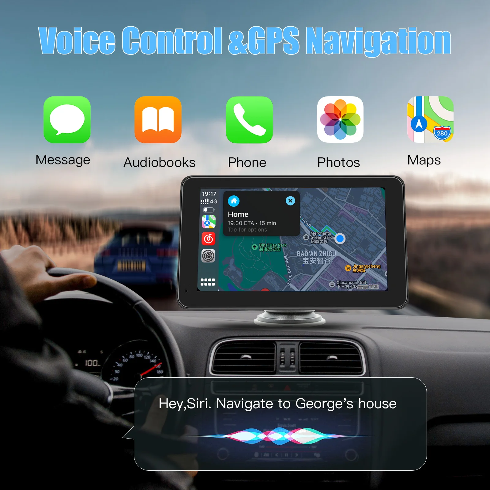 Hippcron CarPlay Android Auto Car Radio Multimedia Video Player 7inch Portable Touch Screen With USB AUX For Rear View Camera