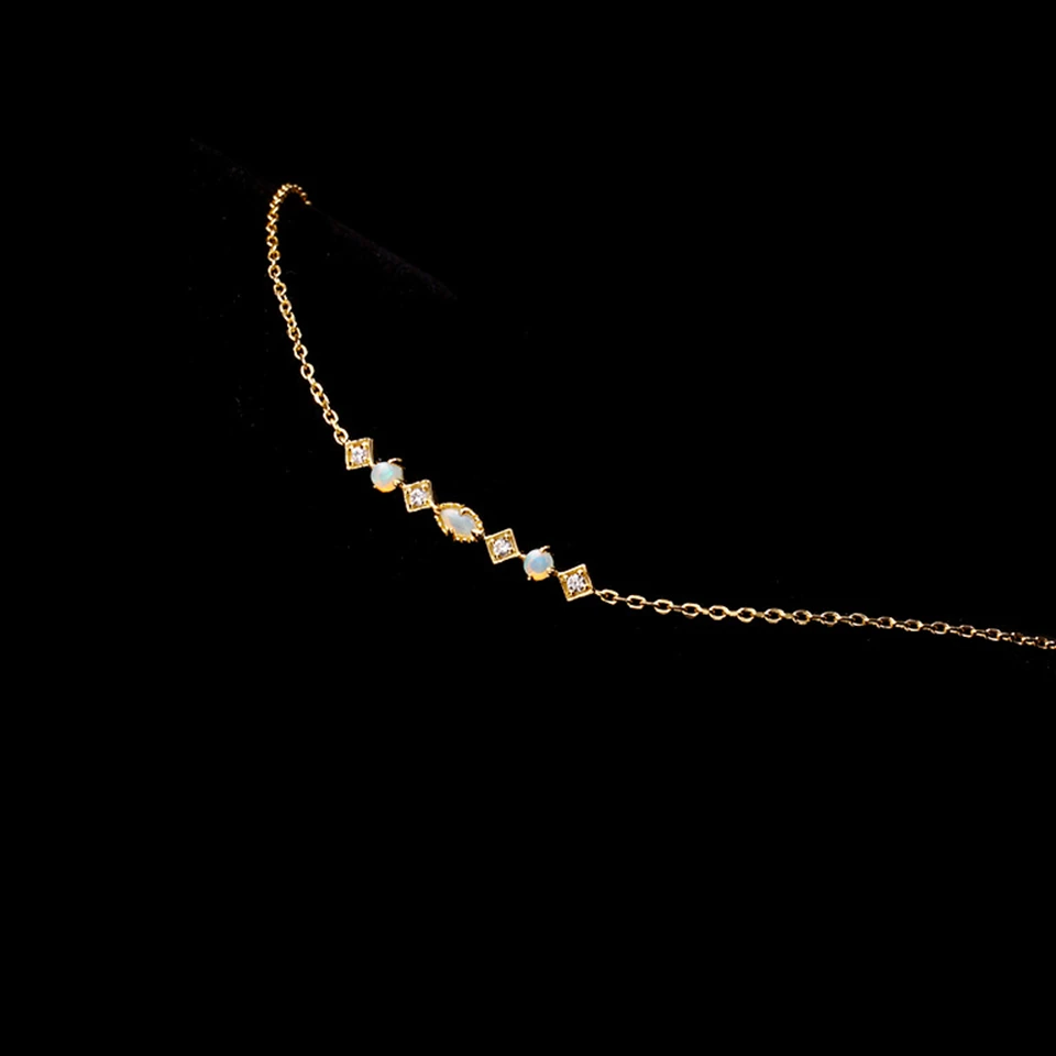 925 Sterling Silver 14K Gold Plated Gemstone Cz Zircon Geometric Rhombus Square Round Australian Opal Bracelet