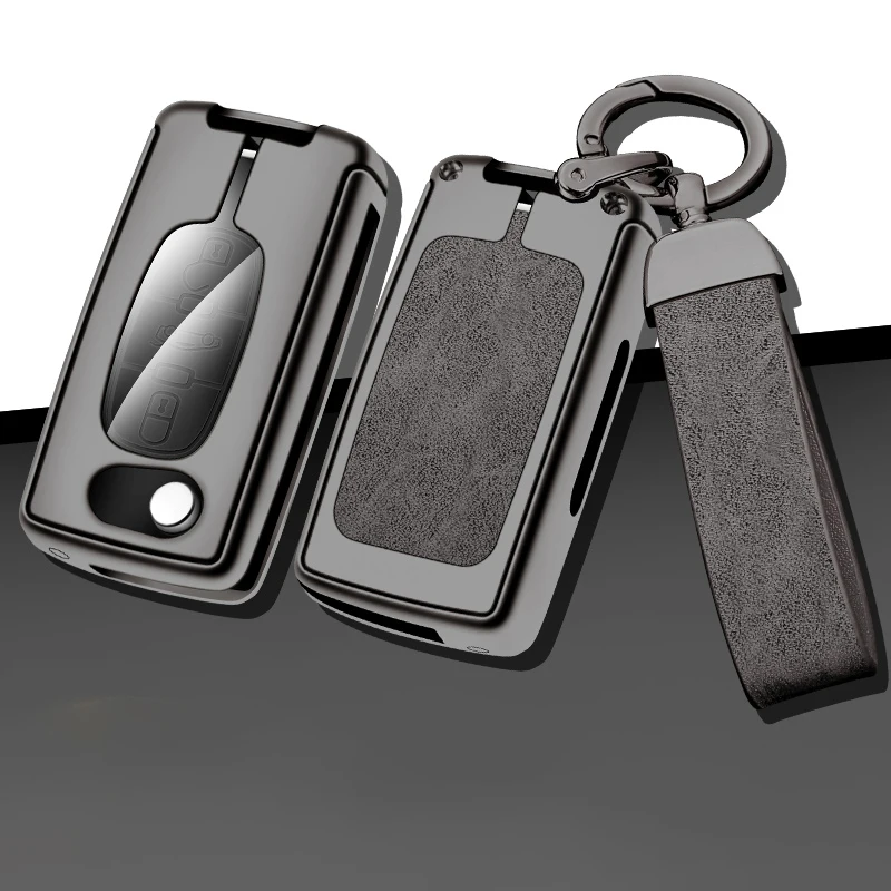 Custom Car Logo Folding Leather Car Key Case For Citroen C2 C3 C4 C5 C6 C8 For Peugeot 107 207 307 307S 308 407 607 2006 Keyring