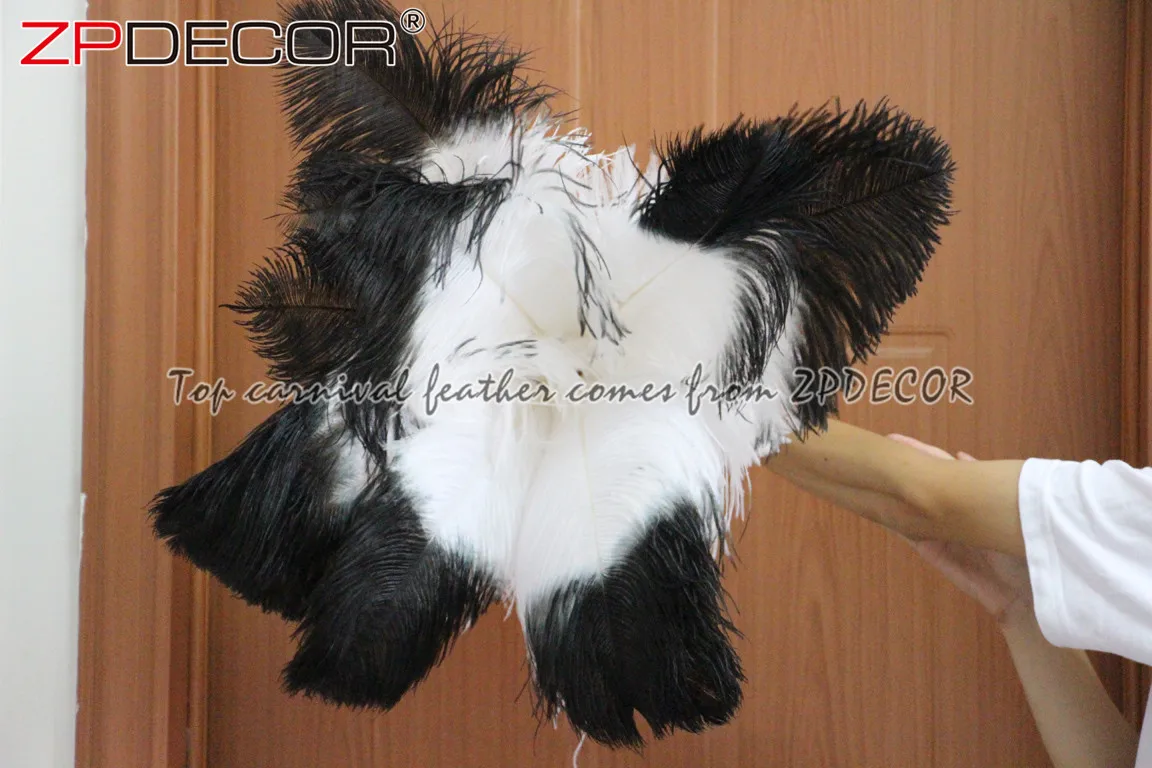 Gold Supplier ZPDECOR Wholesale 70-75 cm White Ostrich Feathers with Black Tip for Carnival Costume Headpiece
