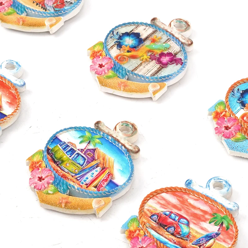 UV printed refrigerator resin landscape decoration beach tourism souvenir decoration coconut trees seagulls lizards, and turtles