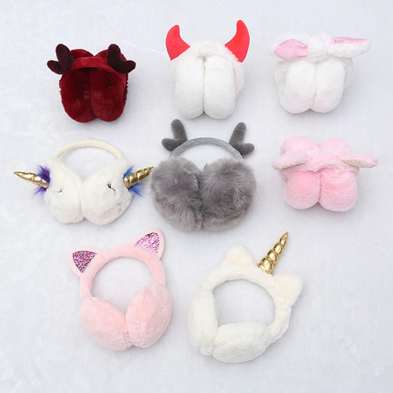 Warm earmuffs hot sale Colorful cute plush unicorn earmuff ear muffs winter warmers women earmuffs