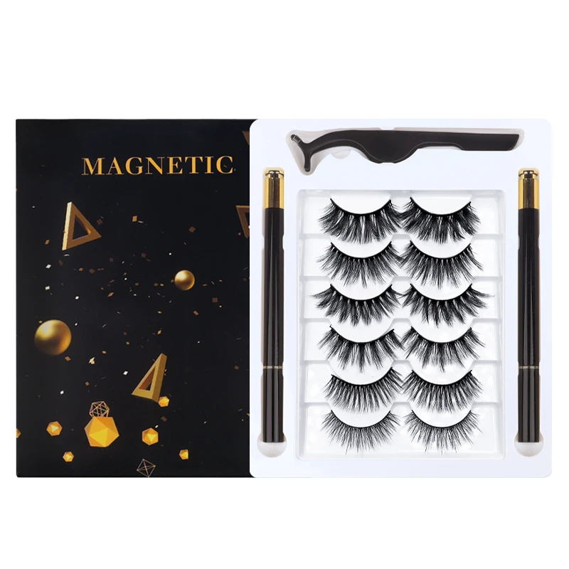 
Новинка 2021, невидимые мягкие магнитные накладные ресницы 6 пар с комплектом подводки для глаз 