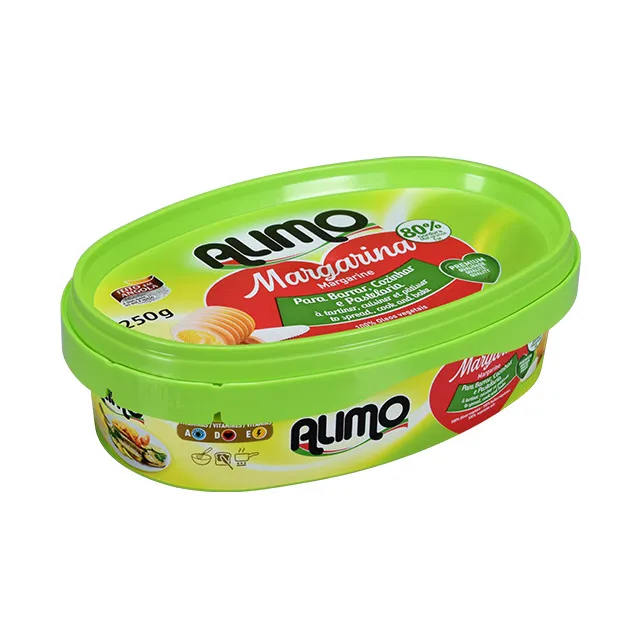 Cheap eco friendly 8oz plastic magarine packaging durable IML oval container 250g Alimo butter margarine containers with lid