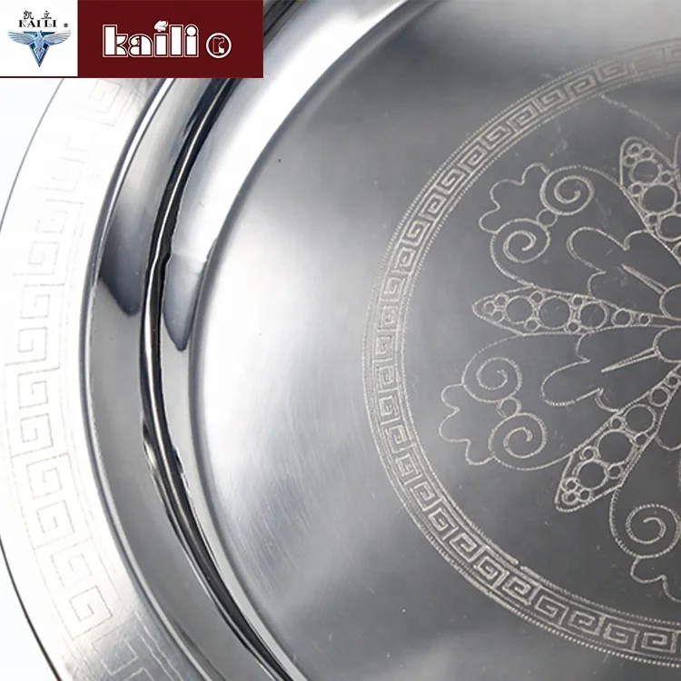 Wholesale Good quality large size  food  round shape stainless steel serving tray