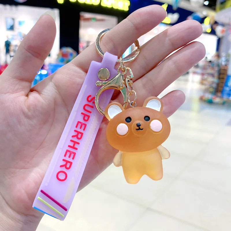 Cute Kwaii Cartoon Crystal Animal Duck Frog Rabbit Bear Key Chain Resin Rabbit Bear Car Keychains Gift For Girls