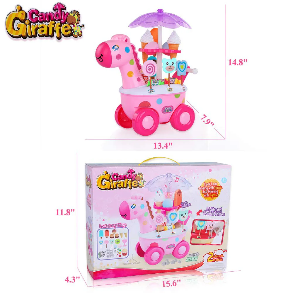 35pcs Deluxe Ice Cream Toy Cart - Storage Trolley with Cupcakes, Desserts, and Candy Shop Pretend Play Food Set