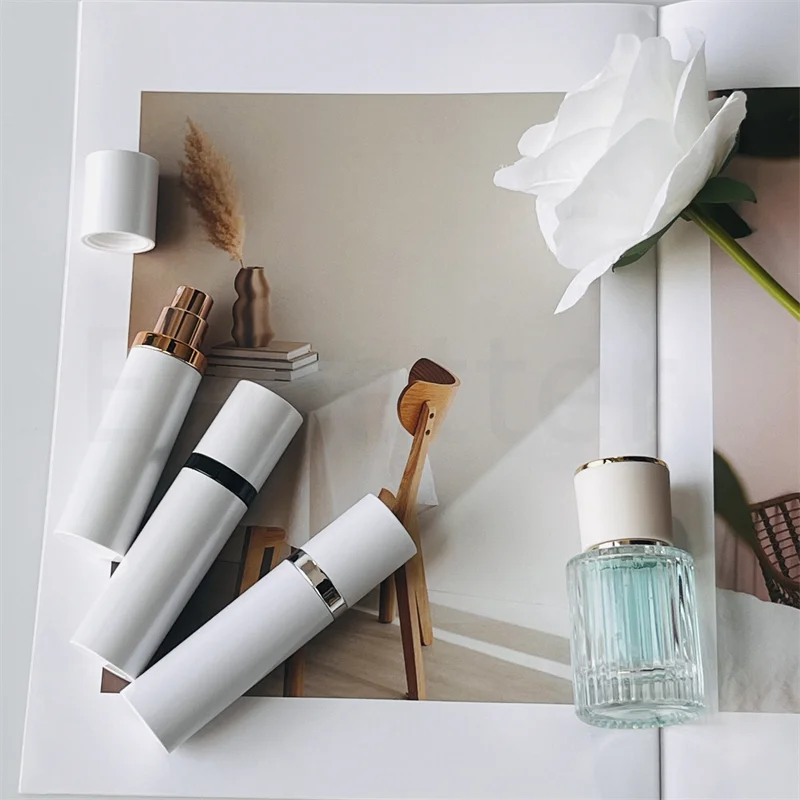 Low Moq 10ml Crimp Neck Matte White Travel Pocket Refill Empty Perfume Bottle With Magnetic Cap