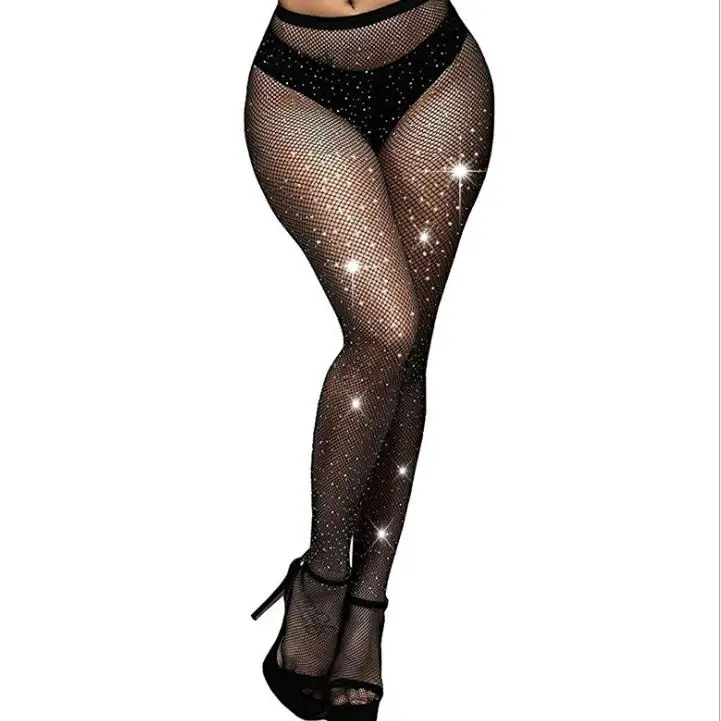 Женские ажурные блестящие сетчатые колготки со стразами