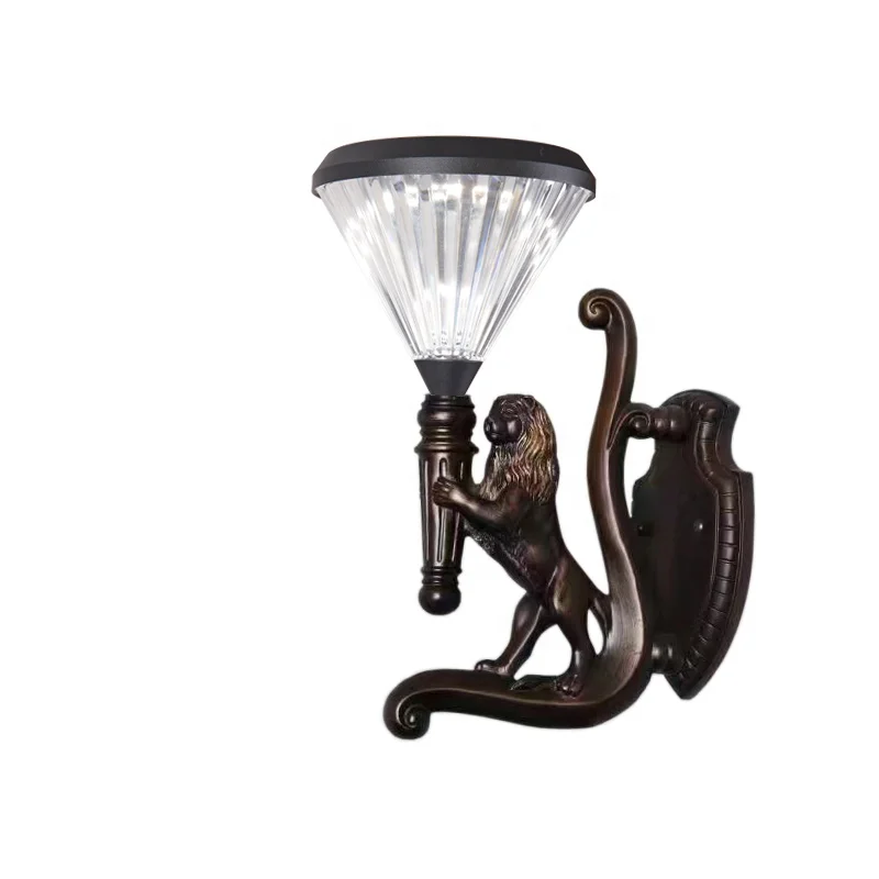 IP65 aluminum frame animals resin monkey lions garden LED solar wall bracket light