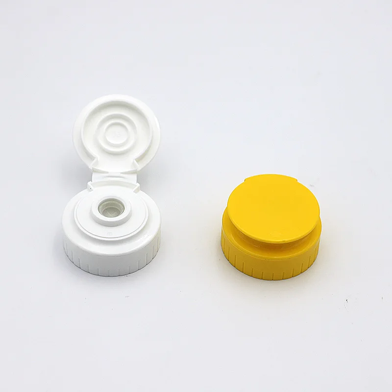 High Quality White Black Yellow Food Grade Plastic 38mm Round Flip Top Cap with Silicone for Inverted Squeeze Sauce Bottle