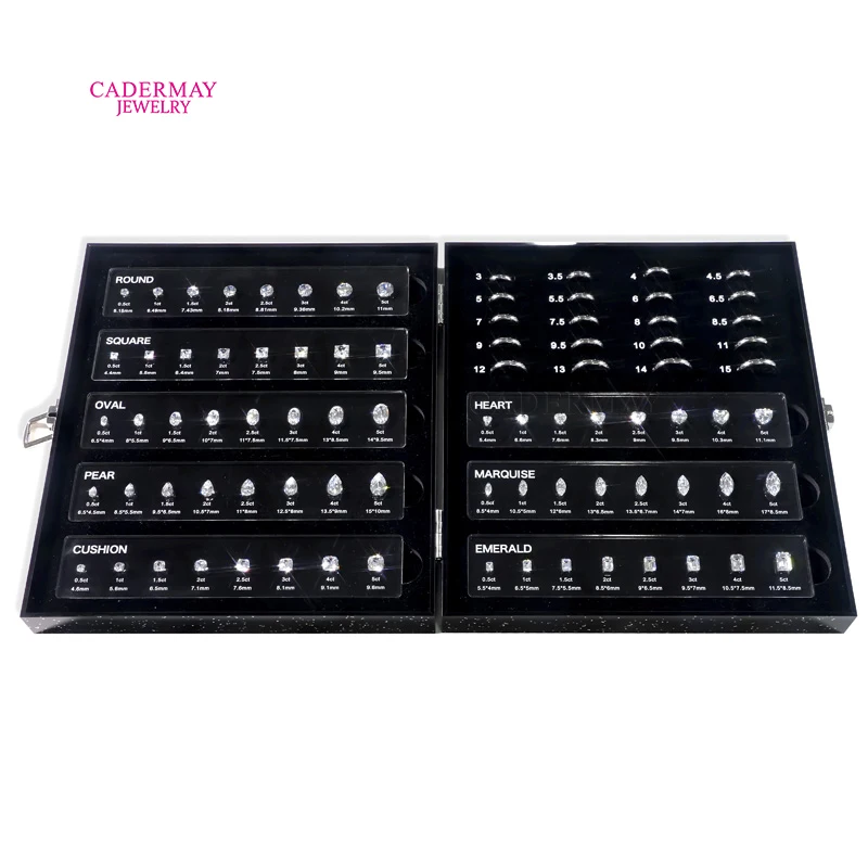 Cadermay unique customized diamond tools cubic zircon gemstone diamond carat tools and jewelry ring sizer 8 shapes 0.5-5ct size