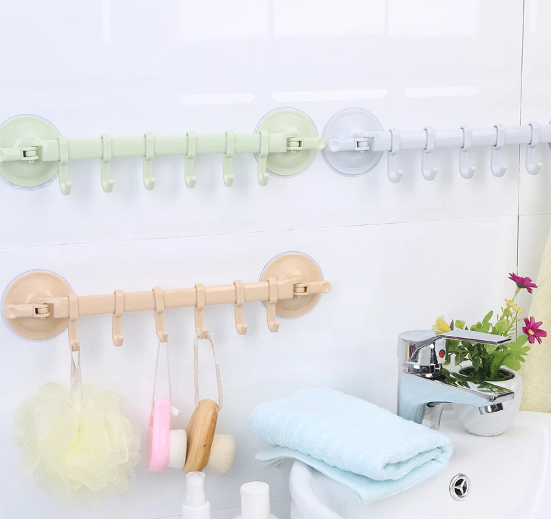 Adjustable Organizer 6 Row Hook Rack Kitchen Wall Hang Hook Creative Corner Bathroom Rack Traceless Clothes Hanger Hook